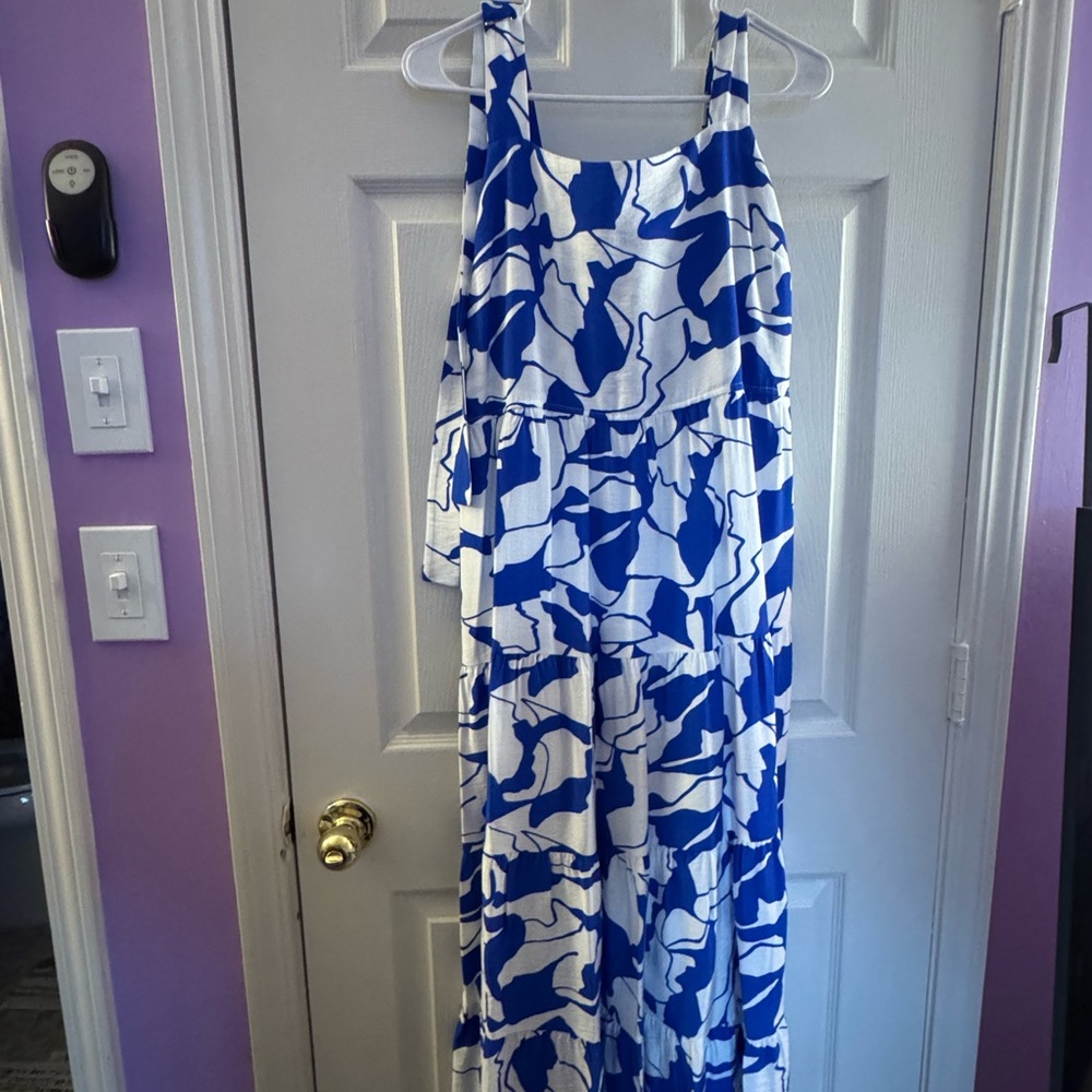 Elegant Blue and White Maxi Dress